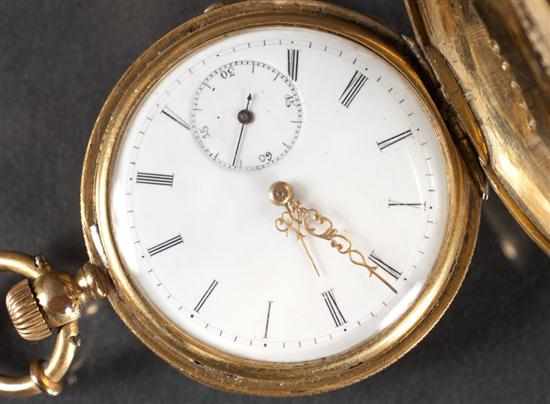 Appraisal: Swiss K yellow gold key-wind pocket watch movement lid marked