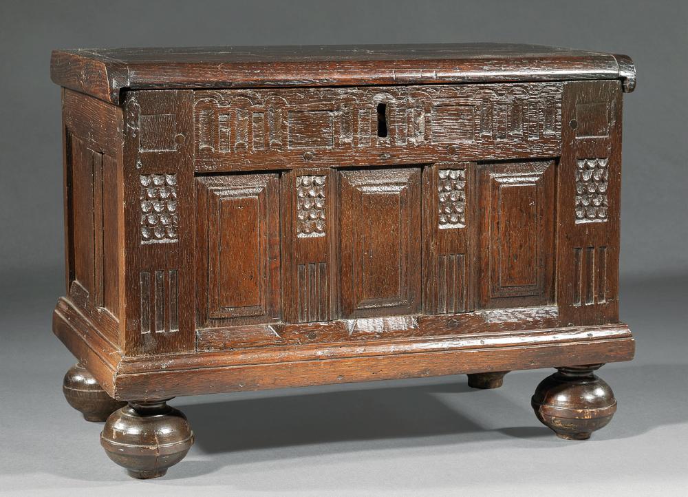 Appraisal: William and Mary-Style Carved Oak Miniature Blanket Chest hinged lid