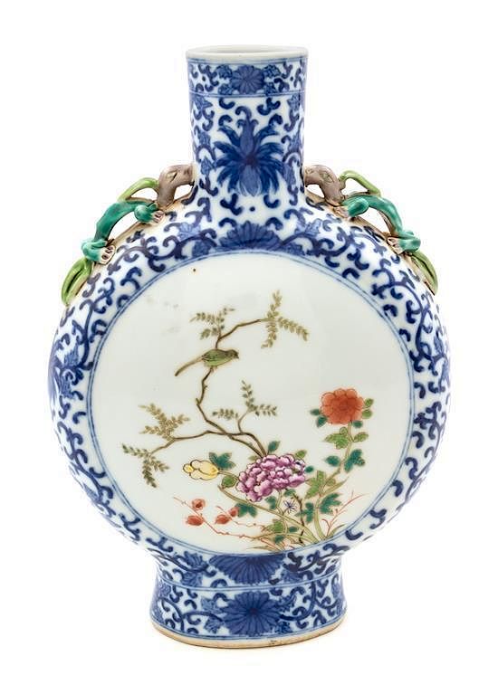 Appraisal: A Famille Rose Blue and White Porcelain Moon Flask Height