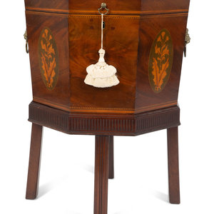 Appraisal: A George III Mahogany Marquetry Cellarette TH CENTURY Height x