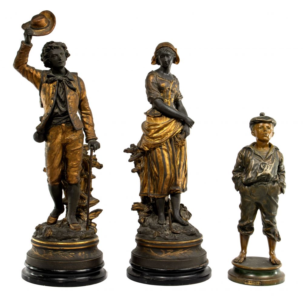 Appraisal: CAST SPELTER STATUE ASSORTMENT items including a pair signed towards