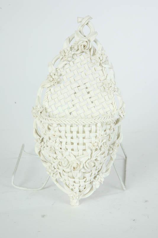 Appraisal: SALT GLAZE WALL POCKET Basket weave design with applied flowers