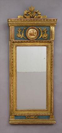 Appraisal: LOUIS XVI CARVED PAINTED AND PARCEL GILT PIER MIRROR The