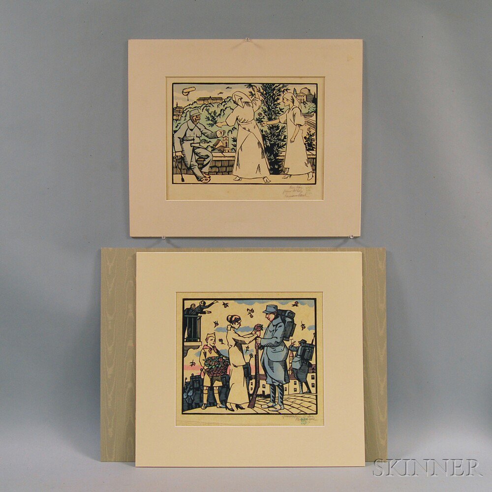 Appraisal: Ren Georges Hermann-Paul French - Two Hand-colored Woodcuts Nurses and