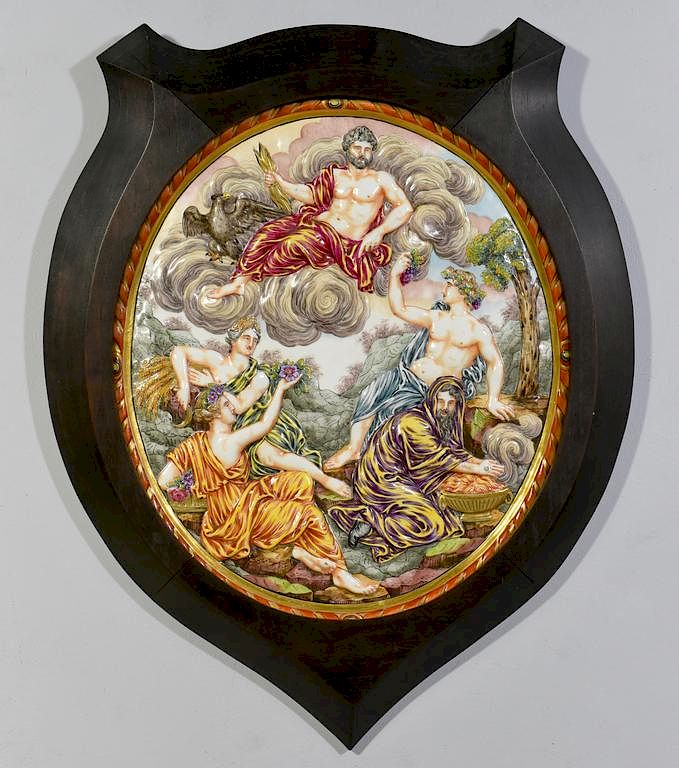 Appraisal: Capodimonte Plaque Italian Capodimonte porcelain relief plaque featuring mythological scene