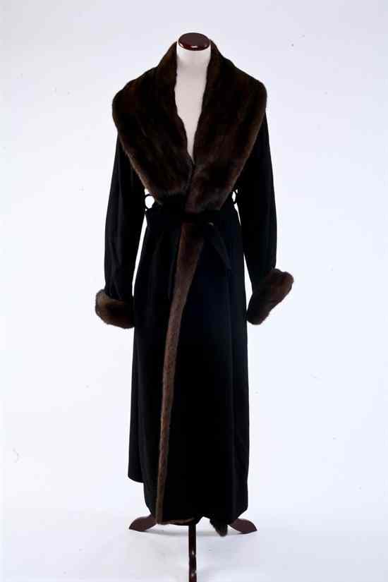 Appraisal: FRENCH BLACK CASHMERE AND MINK-TRIMMED EVENING COAT Size Floor length