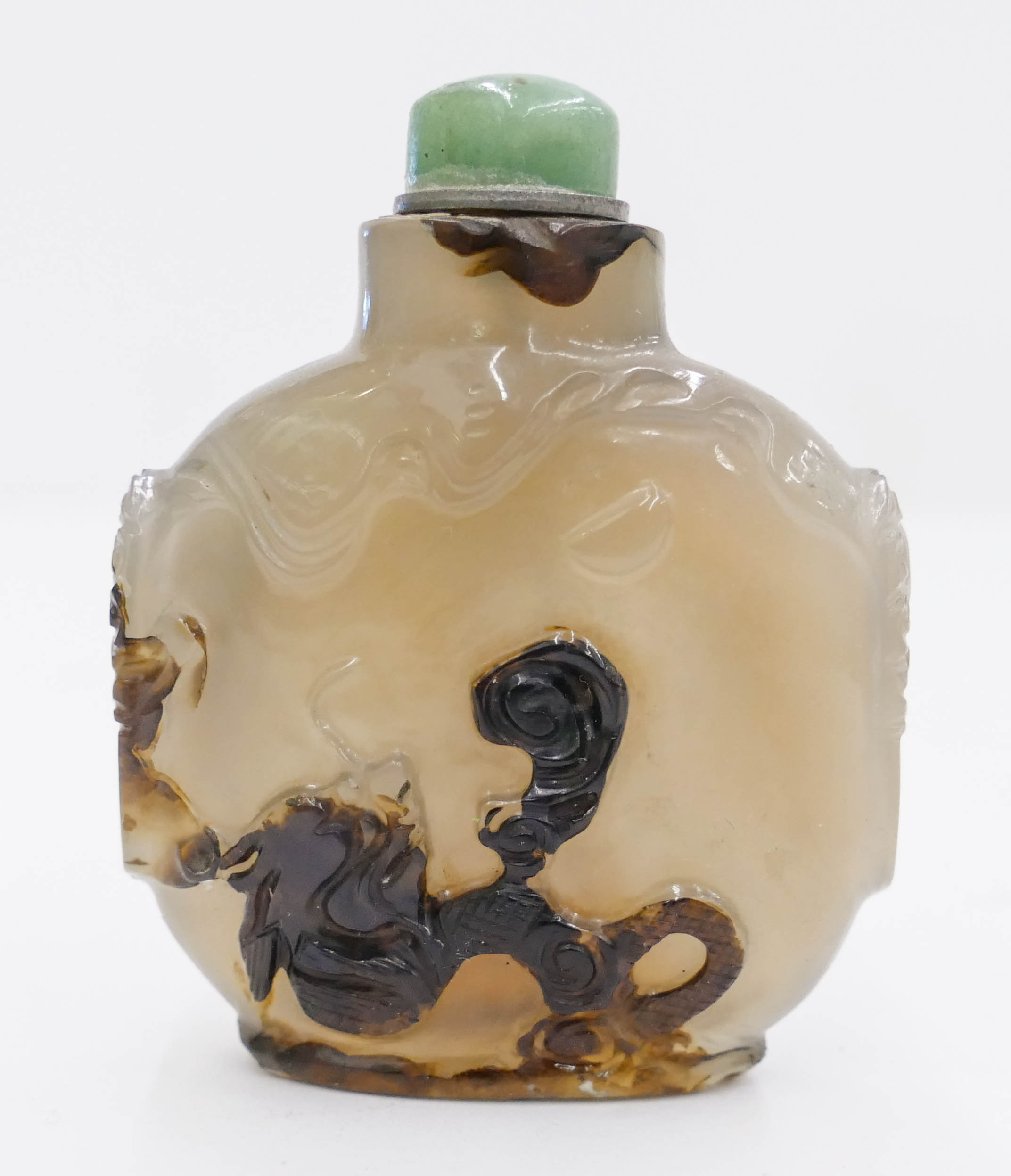 Appraisal: Chinese Qing Shadow Agate Snuff Bottle ''x '' Relief carved