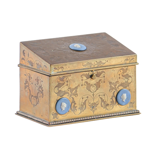 Appraisal: A brass stationery box c with sloping lid and stamped