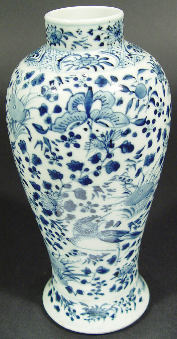 Appraisal: Oriental porcelain baluster vase hand painted in blue with birds