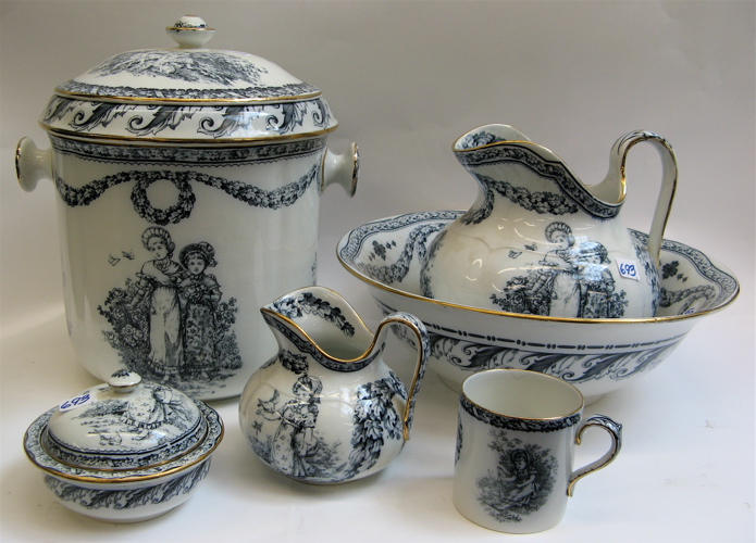 Appraisal: ROYAL DOULTON FINE PORCELAIN -PIECE CHAMBER SET have figures of