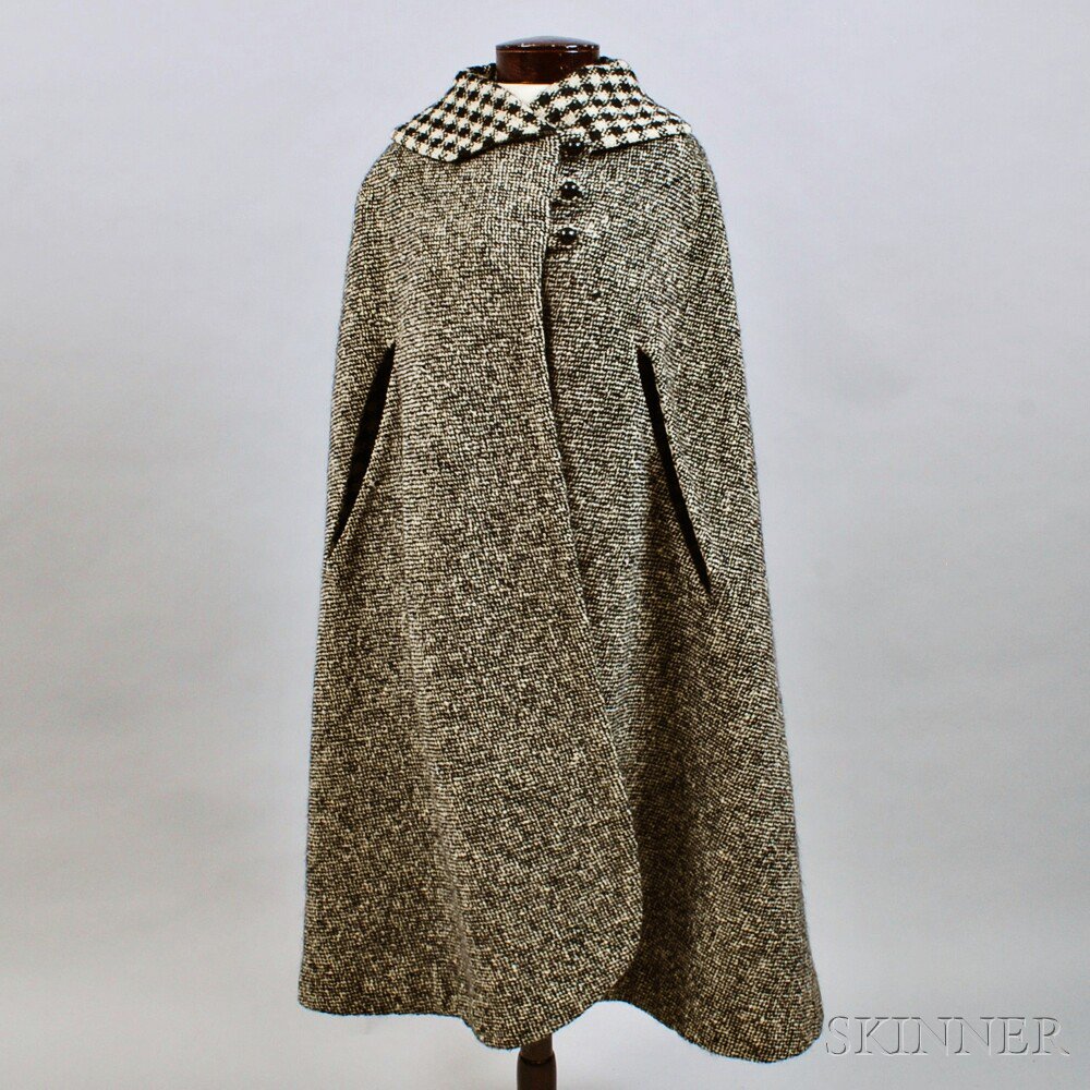 Appraisal: Pauline Trigere Black and White Cape wool cape with exaggerated