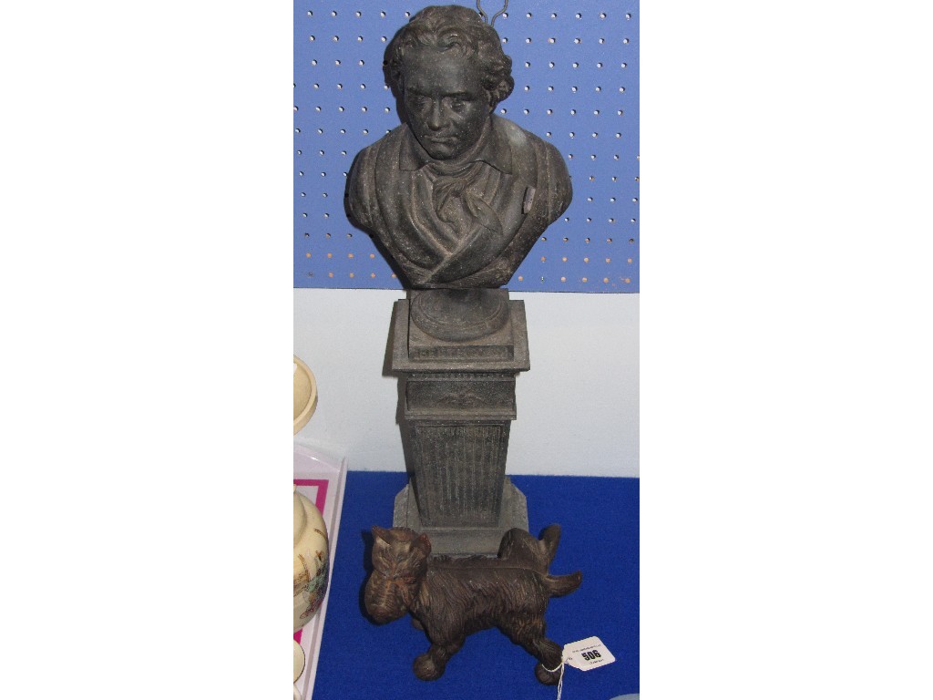 Appraisal: Lot comprising a cast metal bust of Beethoven and door