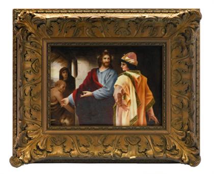 Appraisal: Continental porcelain plaque christ and the rich young ruler after