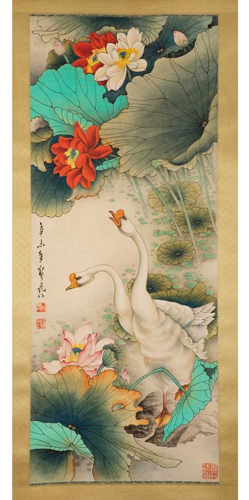 Appraisal: ZHENG NAIGUANG - INK SCROLL PAINTING OF GEESE DATED AD