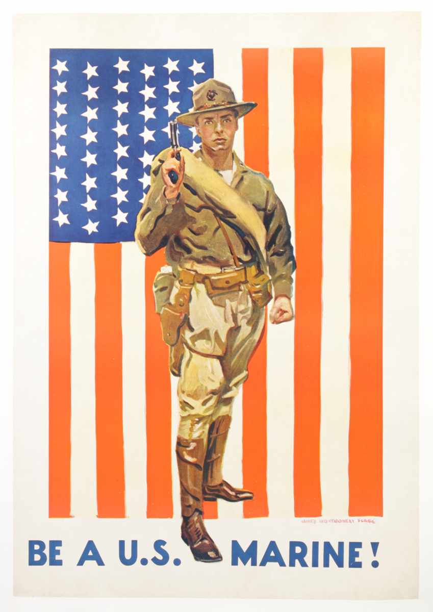 Appraisal: 'Be A U S Marine '' Poster Professionally cleaned linen