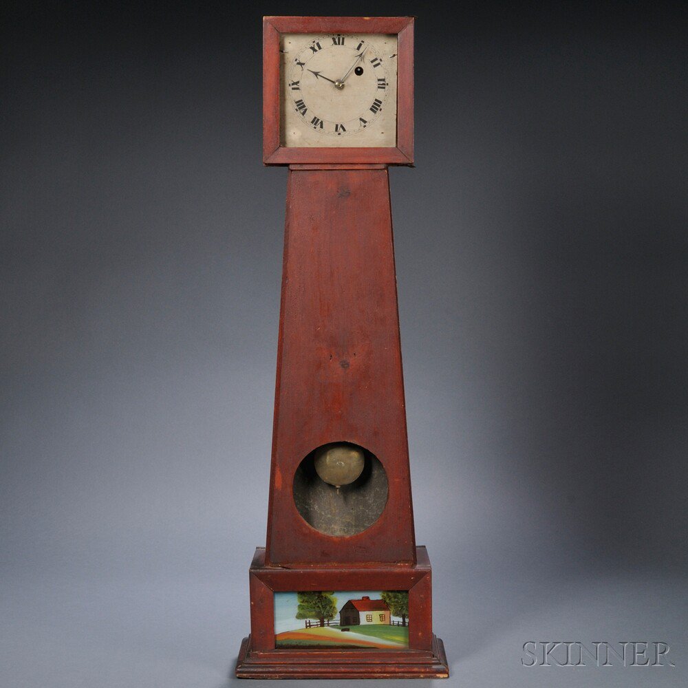 Appraisal: Red-painted Pine Wall Timepiece George G Brewster Portsmouth New Hampshire