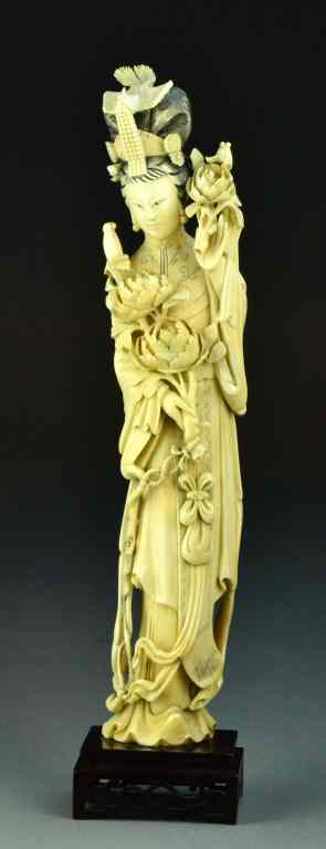 Appraisal: Chinese Qing Carved Ivory BeautyFinely carved to depict a beauty