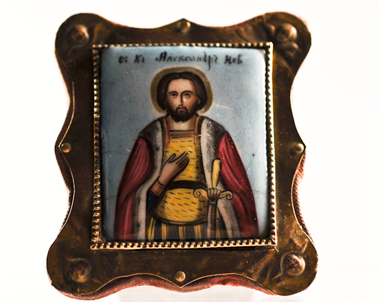 Appraisal: An Enameled Russian Traveling Icon of St Alexander Nevsky with