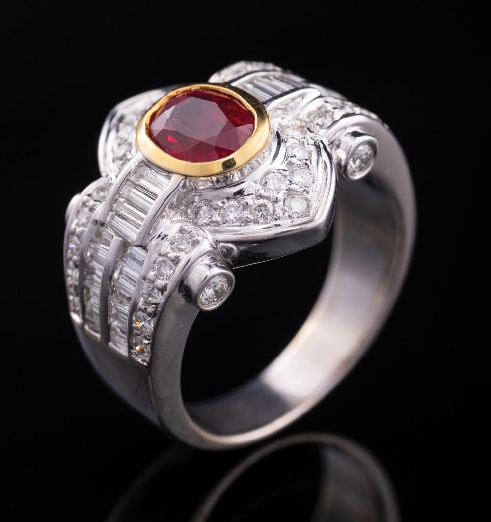 Appraisal: kt White and Yellow Gold Ruby and Diamond Ring center