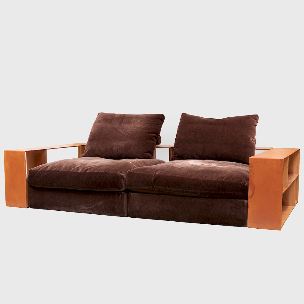 Appraisal: Flexform Leather and Mohair 'Groundpiece' Sofa Designed by Antonio Citterio