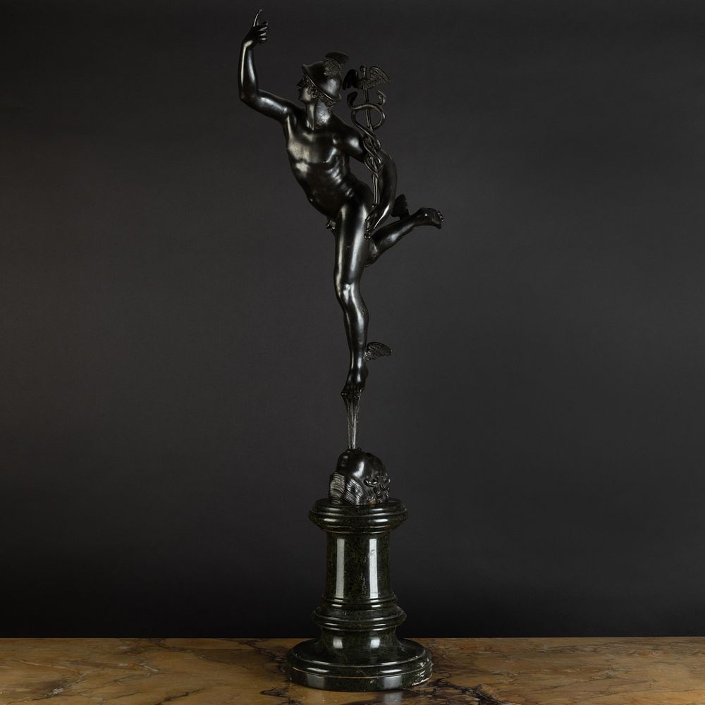 Appraisal: Bronze Model of Mercury After Giambologna Raised on a green