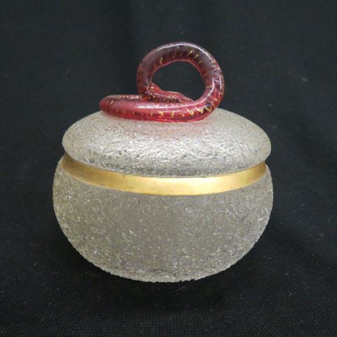 Appraisal: Bohemian Art Glass Dresser Box cranberry snake on textured glass