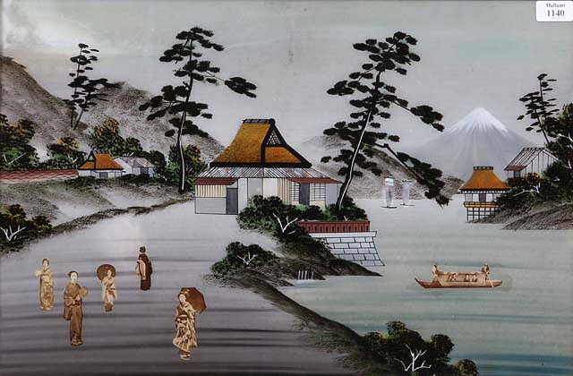 Appraisal: A JAPANESE REVERSE GLASS PAINTED AND PHOTOGRAPHED MOUNTED IMAGE of