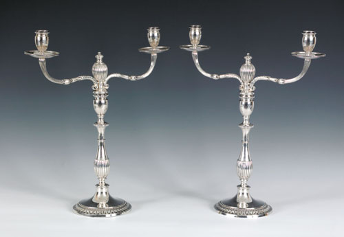 Appraisal: Pair of Georgian silver two light candelabra ca - bearing