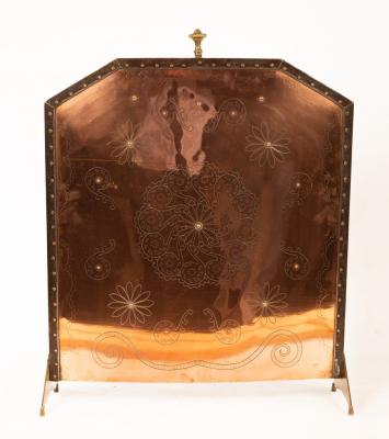 Appraisal: An Arts Crafts copper fire screen engraved ferns with riveted