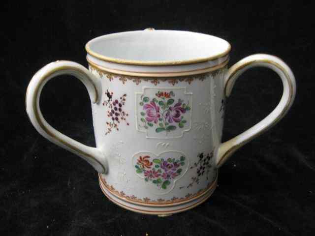 Appraisal: Porcelain Loving Cup crest decor tri-handled one repaired '' tall