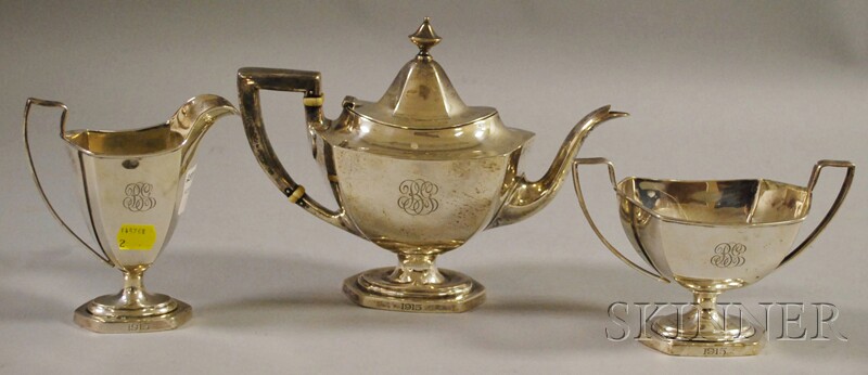 Appraisal: Three-piece Watson Sterling Silver Tea Set monogrammed comprised of paneled