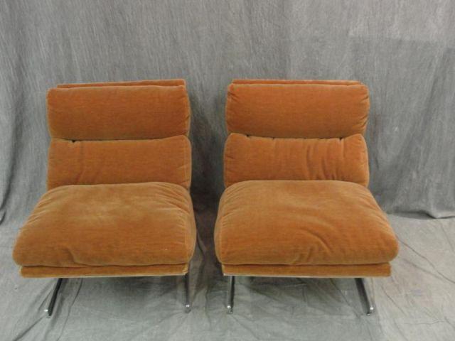 Appraisal: Pair of KNOLL Chrome and Mohair Upholstered Chairs Midcentury From