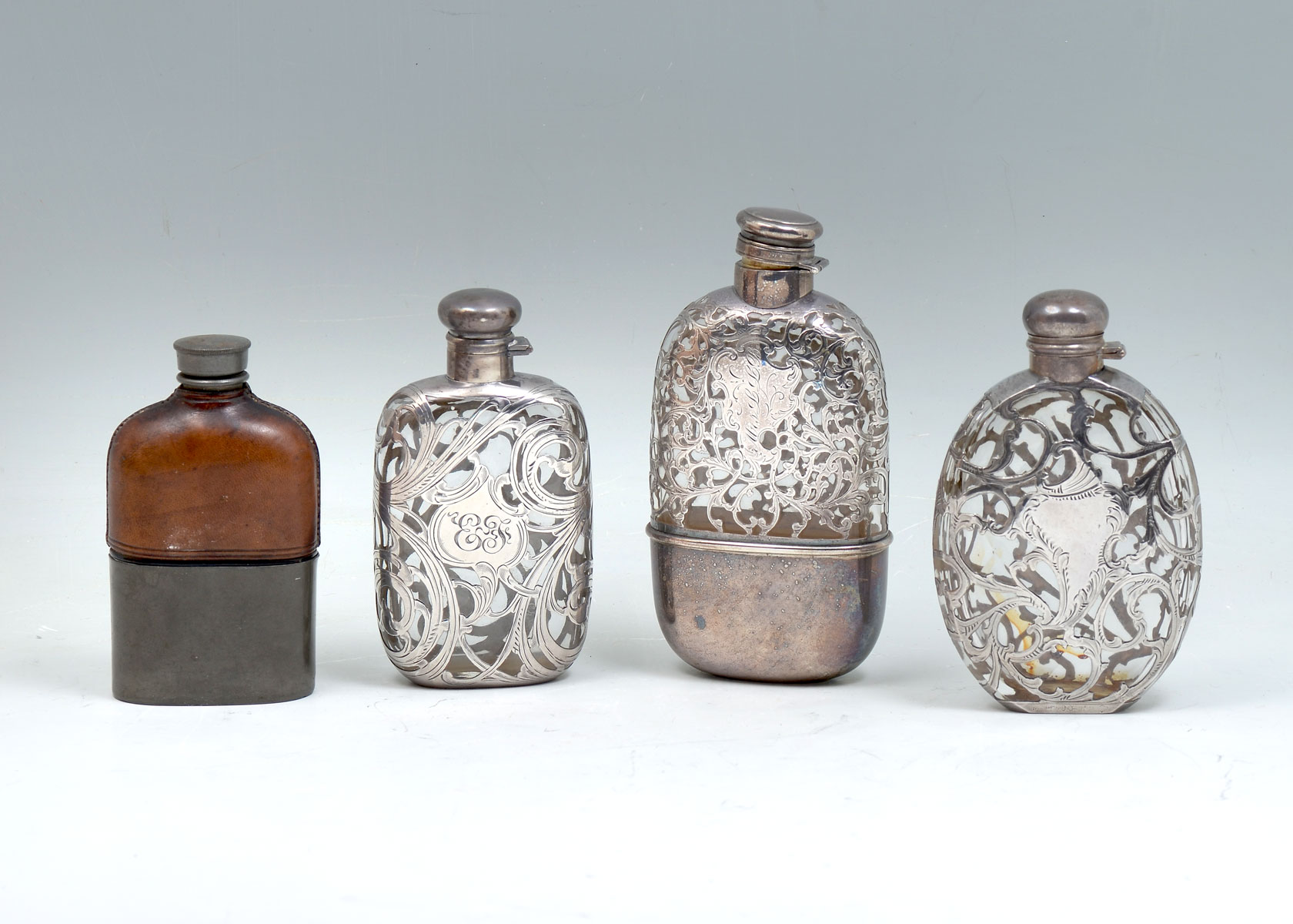 Appraisal: PC FLASK COLLECTION TO INCLUDE STERLING OVERLAY Comprising - Gorham