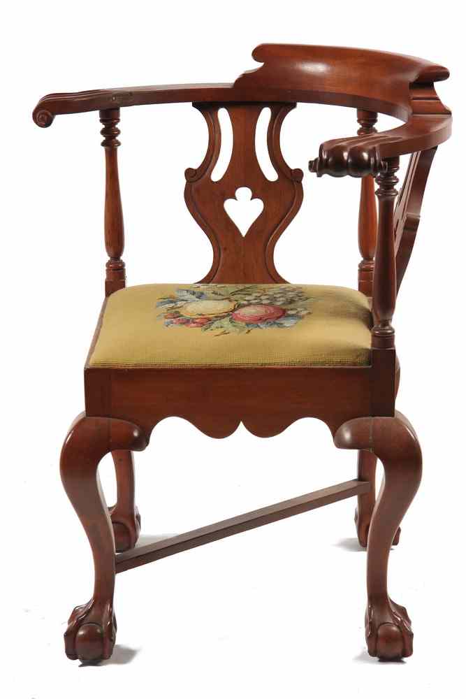 Appraisal: CORNER CHAIR - Custom Chippendale Style Corner Chair in mahogany