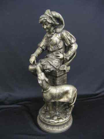 Appraisal: Victorian Spelter Statue of Seated Manwith dog '' tall circa