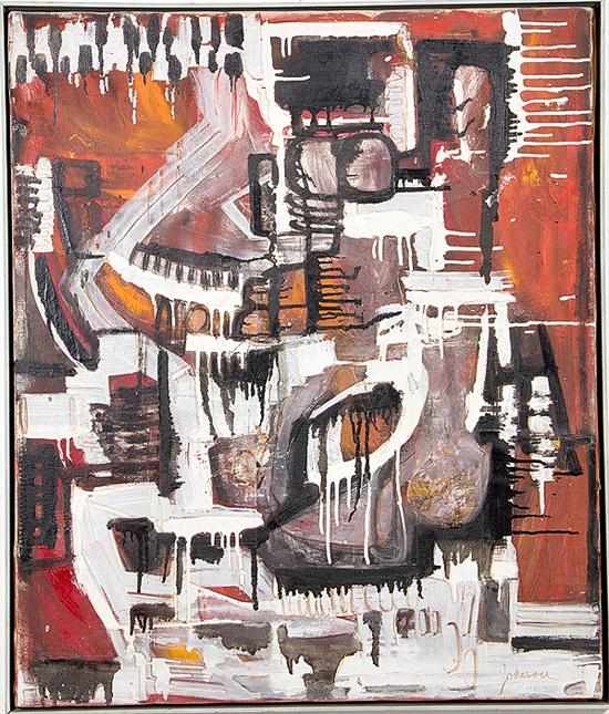 Appraisal: American school th century ABSTRACT COMPOSITION mixed media on canvas