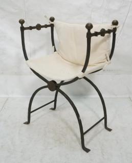 Appraisal: Wrought Iron Savonarola Chair Black iron with Ha Wrought Iron