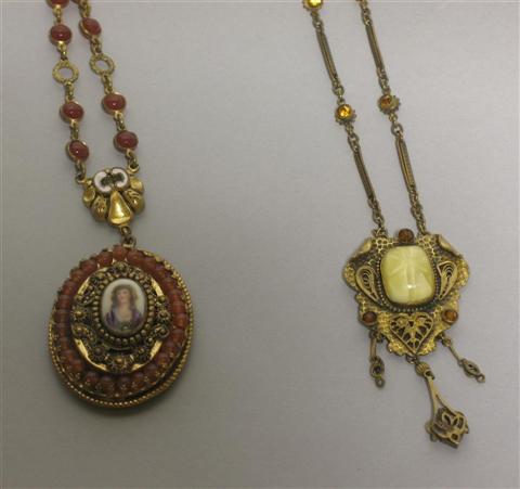 Appraisal: COSTUME PENDANT NECKLACES The first of gold tone set with