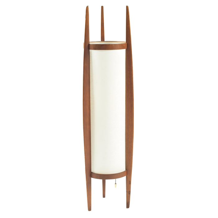 Appraisal: s floor lamp teak fabric cylinder shade original finish ''dia