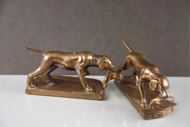 Appraisal: Frankart Brass Pointer Bookends Frankart bookends Pointer w duck L