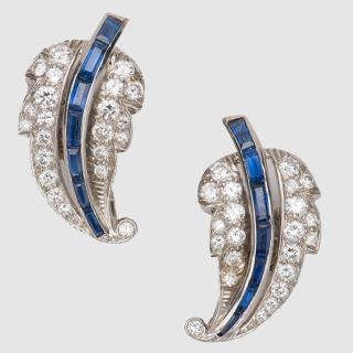 Appraisal: Platinum Diamond and Sapphire Earclips Platinum Diamond and Sapphire Earclips