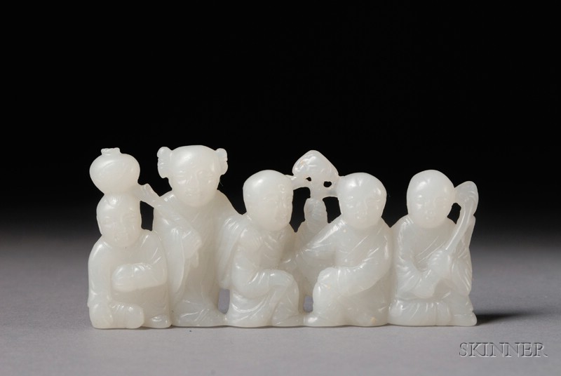 Appraisal: Pure White Jade Group scene of five children playing lg