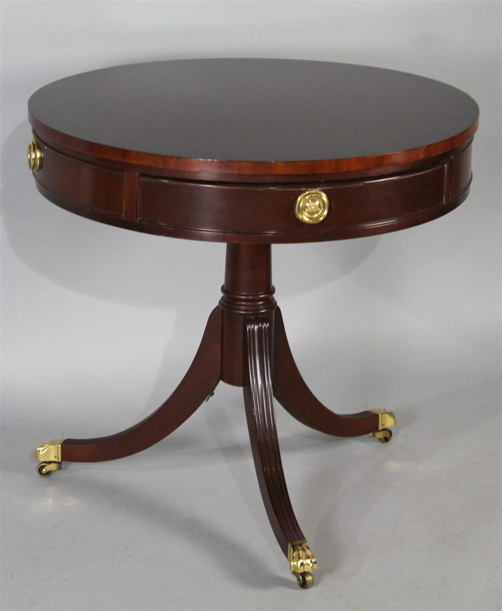 Appraisal: COUNCILL REGENCY STYLE MAHOGANY DRUM TABLE circular top with banding