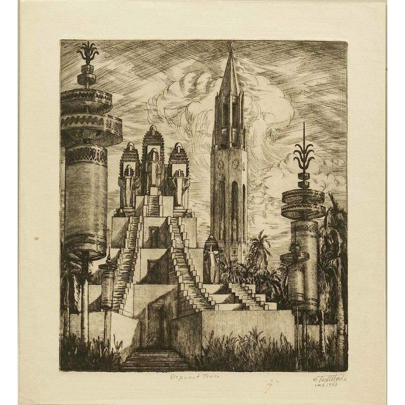 Appraisal: Ted Wade Etching Unframed etching on paper Elephant Tower by