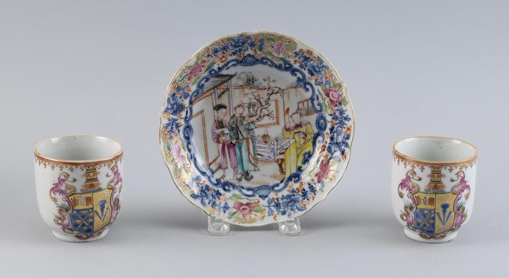 Appraisal: THREE PIECES OF CHINESE EXPORT FAMILLE ROSE PORCELAIN MID- TH