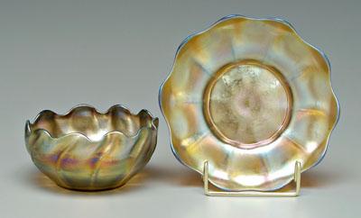 Appraisal: Tiffany bowl and under plate iridescent blue gold and pink