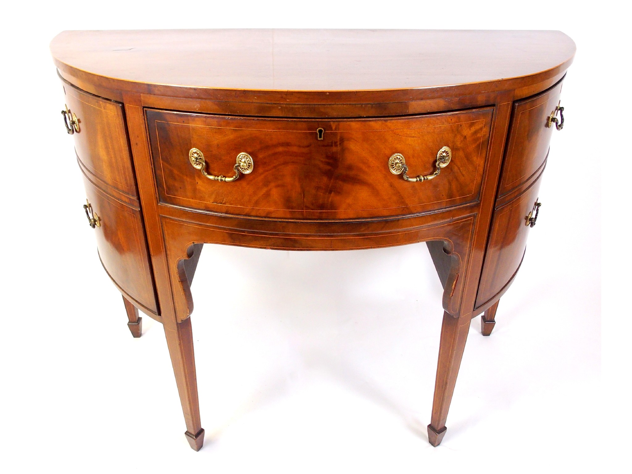 Appraisal: A mahogany D-shaped sideboardwith central drawer flanked by a pair