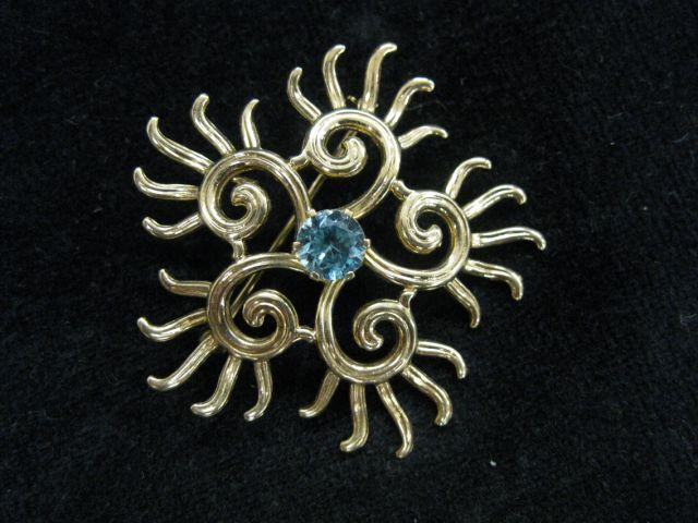 Appraisal: Antique Blue Zircon Brooch natural round carat gem in k