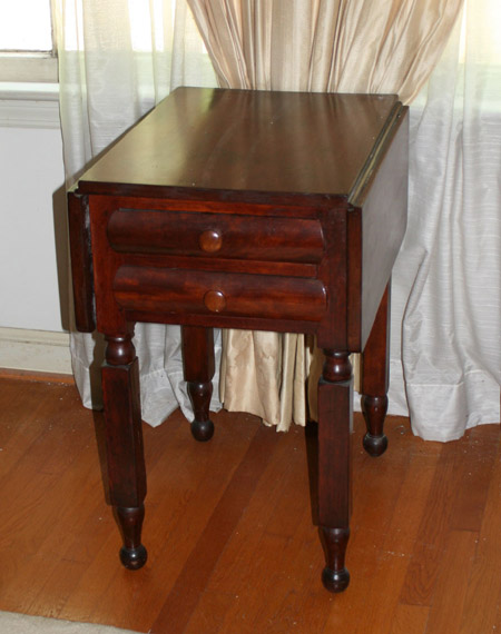 Appraisal: Classical Cherry and Mahogany Veneered Drop-Leaf Two-Drawer Work Table Circa