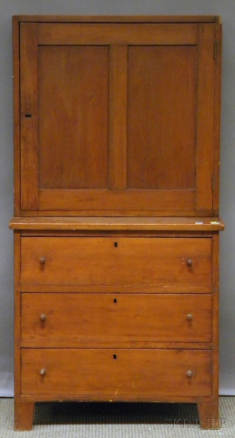 Appraisal: Small Cherry and Pine Three-drawer Work Chest with a Pine